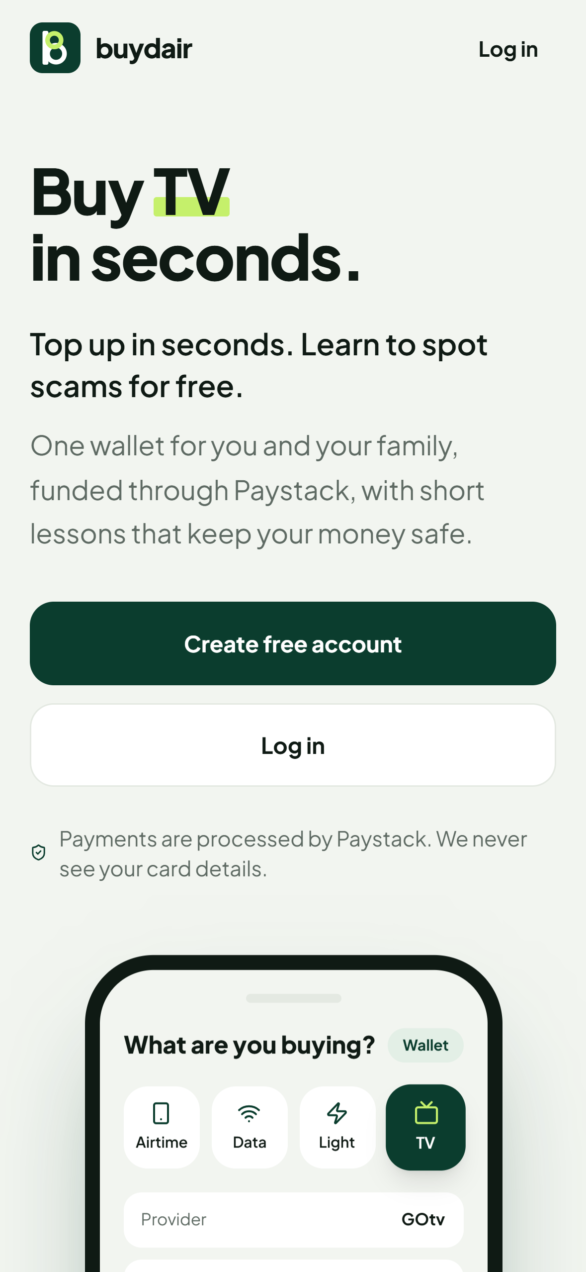 Buydair home screen